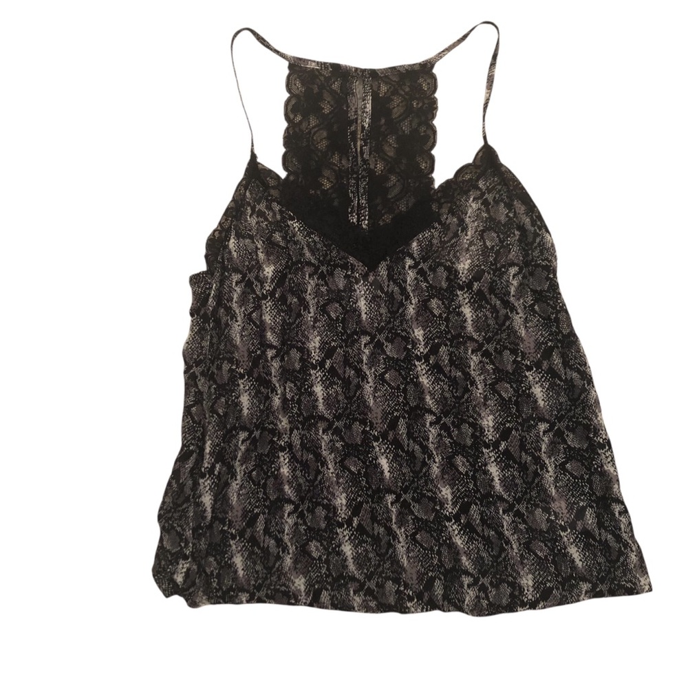 Velvet by Graham & Spencer Black & Gray Snakeskin Print Tank Top Size S